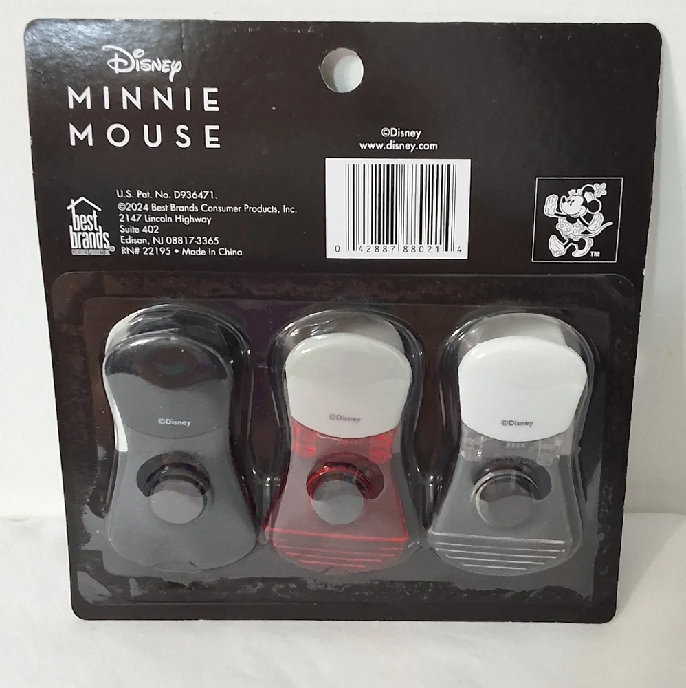 Disney Minnie Mouse Magnetic Chip Clips – Set of 3 Bag Clips for Food Storage